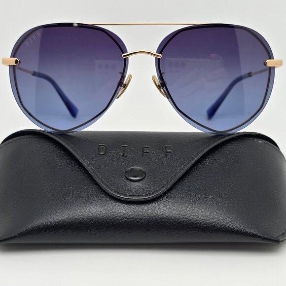 Diff Eyewear Lenox Gold Frame Polarized Blue Gradient Lens Aviator Sunglasses - Picture 1 of 16